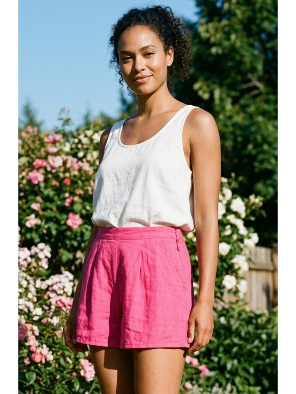 Lulus Linen Blend Front Pleat Shorts Dark Pink Size S